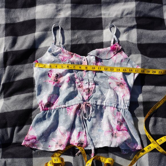 NWT Size M Express Floral Spaghetti Strap Blue Polka Dot Peplum Top - Picture 4 of 7